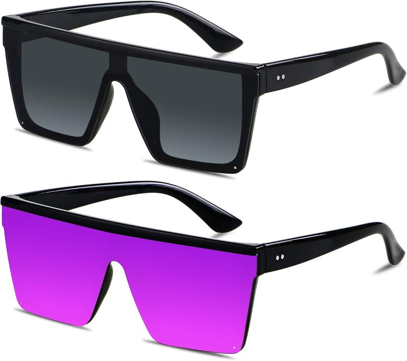 LYZOIT Square Oversized Sunglasses for Women Men Big Flat Top Fashion Shield Large UV Protection Rimless Shades - Image 1